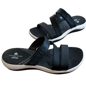 CLARKS WOMENS CLOUDSTEPPERS SUNMAZE COAST BLACK ADJUSTABLE STRAP SLIDE SANDAL